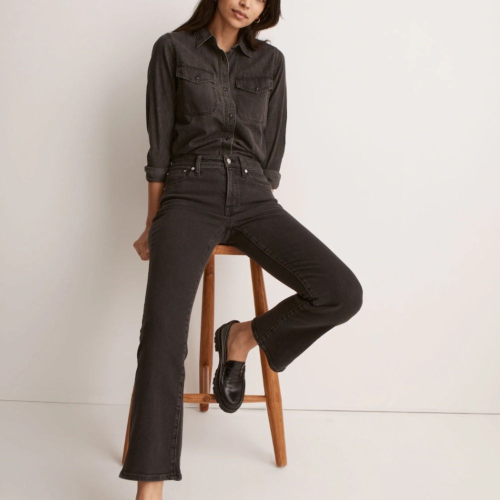 Madewell mid rise kick out crop jeans starkey wash faded black pants 30